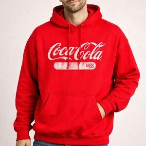 Coca-Cola Red Graphic Logo Hoodie 1886 Script Pullover Sweatshirt XXL